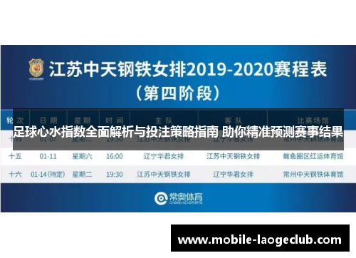 足球心水指数全面解析与投注策略指南 助你精准预测赛事结果 足球心水指数全面解析与投注策略指南 助你精准预测赛事结果