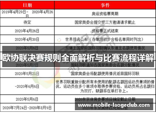 欧协联决赛规则全面解析与比赛流程详解