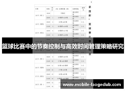 篮球比赛中的节奏控制与高效时间管理策略研究