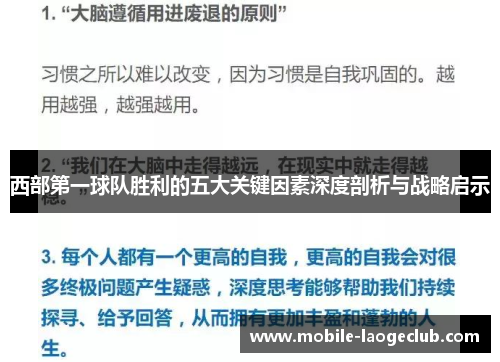 西部第一球队胜利的五大关键因素深度剖析与战略启示
