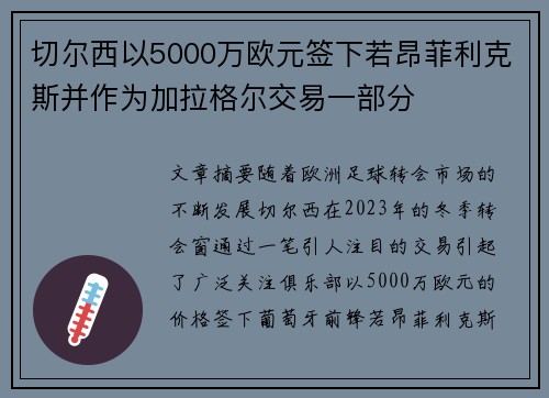 切尔西以5000万欧元签下若昂菲利克斯并作为加拉格尔交易一部分